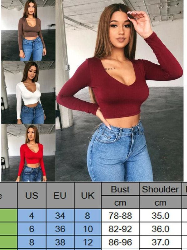 The Best New Women Summer  Long Sleeve V-neck Party Crop Top Ladies Bandage Casual Solid Wrap Tops Shirt Women Clothes Online - Takalr