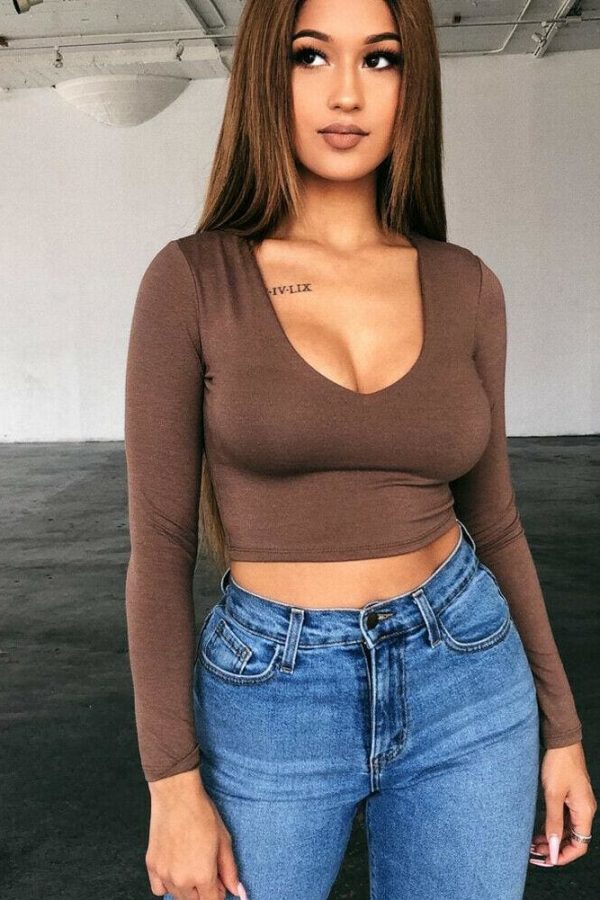 The Best New Women Summer  Long Sleeve V-neck Party Crop Top Ladies Bandage Casual Solid Wrap Tops Shirt Women Clothes Online - Takalr