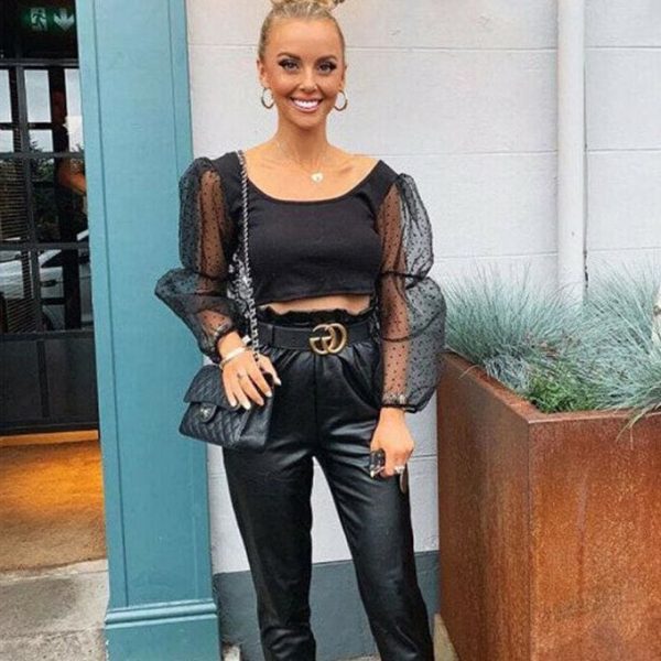 The Best New Women Summer Puff Long Sleeve Crop Top Shirt Ladies Beach Holiday Sheer Mesh Off Shoulder Blouse Top Online - Takalr