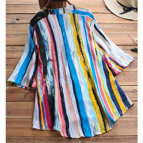 The Best New Women Summer Striped V Neck Blouses Ladies Casual Loose Baggy Tops Tunic Shirts Plus Size Women Clothes Online - Takalr