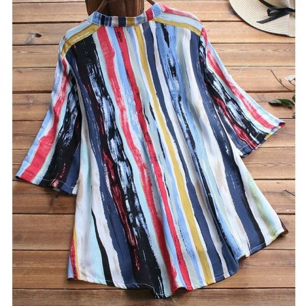 The Best New Women Summer Striped V Neck Blouses Ladies Casual Loose Baggy Tops Tunic Shirts Plus Size Women Clothes Online - Takalr