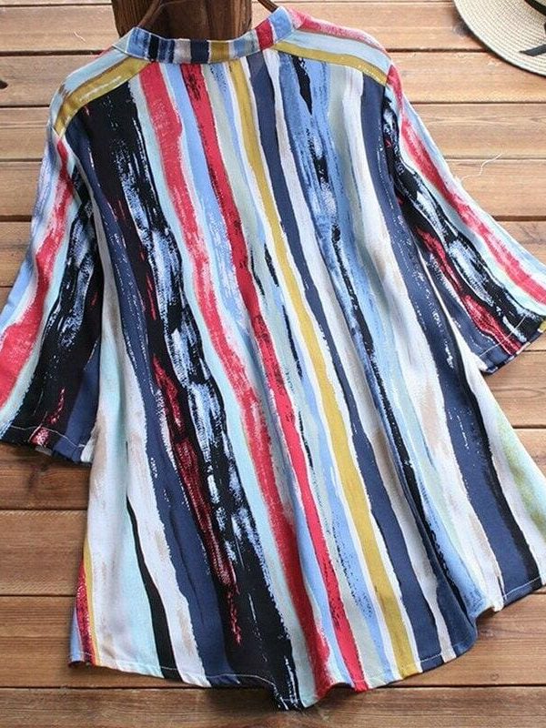 The Best New Women Summer Striped V Neck Blouses Ladies Casual Loose Baggy Tops Tunic Shirts Plus Size Women Clothes Online - Takalr