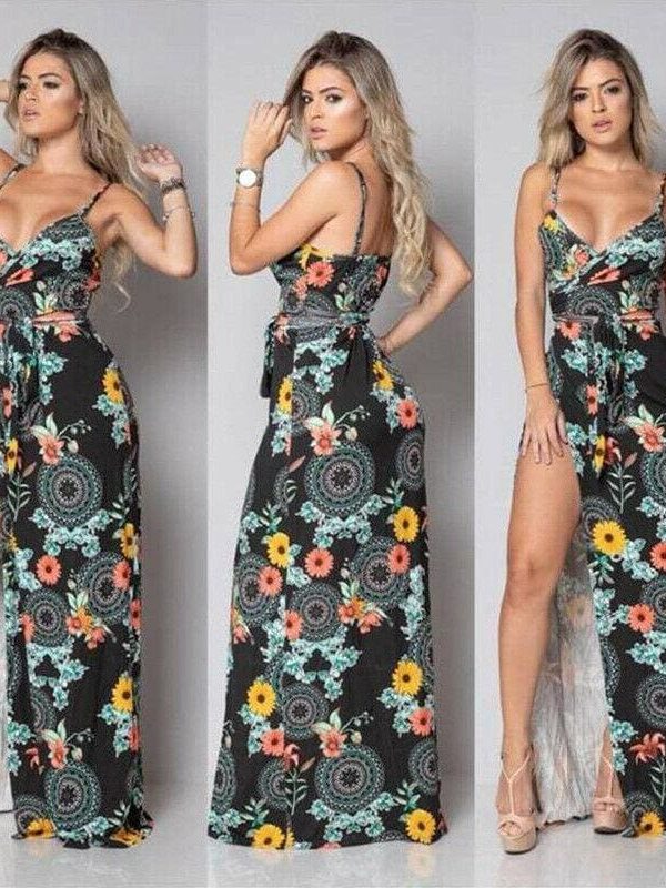 The Best New Women Summer Vintage Boho Sleeveless Long Maxi Dress Ladies V-Neck Fashion Beach Party Dress Sundress Online - Takalr