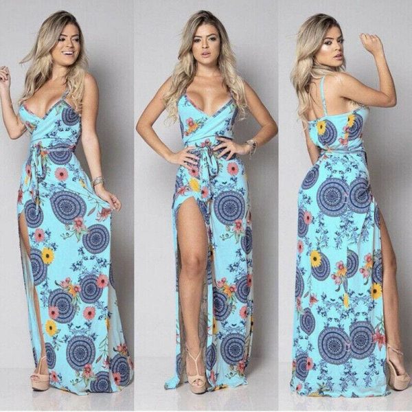 The Best New Women Summer Vintage Boho Sleeveless Long Maxi Dress Ladies V-Neck Fashion Beach Party Dress Sundress Online - Takalr