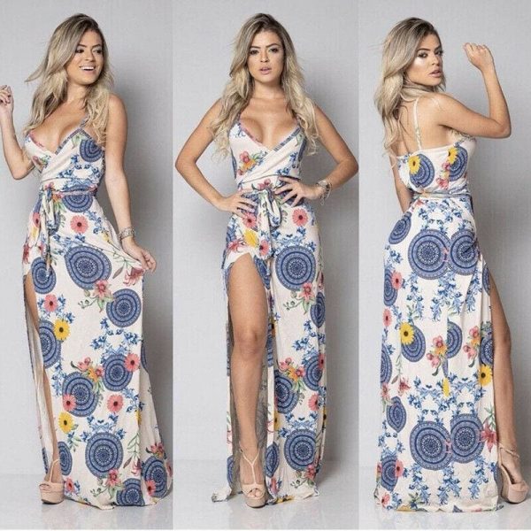 The Best New Women Summer Vintage Boho Sleeveless Long Maxi Dress Ladies V-Neck Fashion Beach Party Dress Sundress Online - Takalr