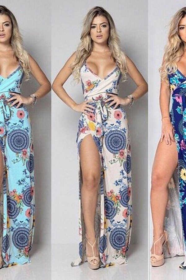 The Best New Women Summer Vintage Boho Sleeveless Long Maxi Dress Ladies V-Neck Fashion Beach Party Dress Sundress Online - Takalr