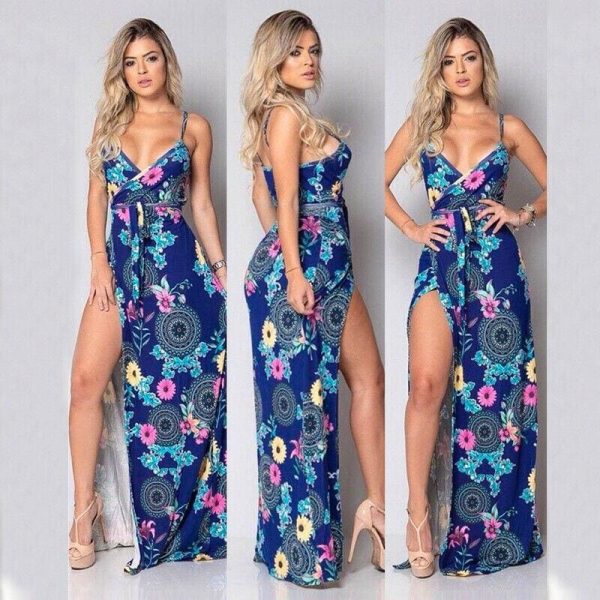 The Best New Women Summer Vintage Boho Sleeveless Long Maxi Dress Ladies V-Neck Fashion Beach Party Dress Sundress Online - Takalr