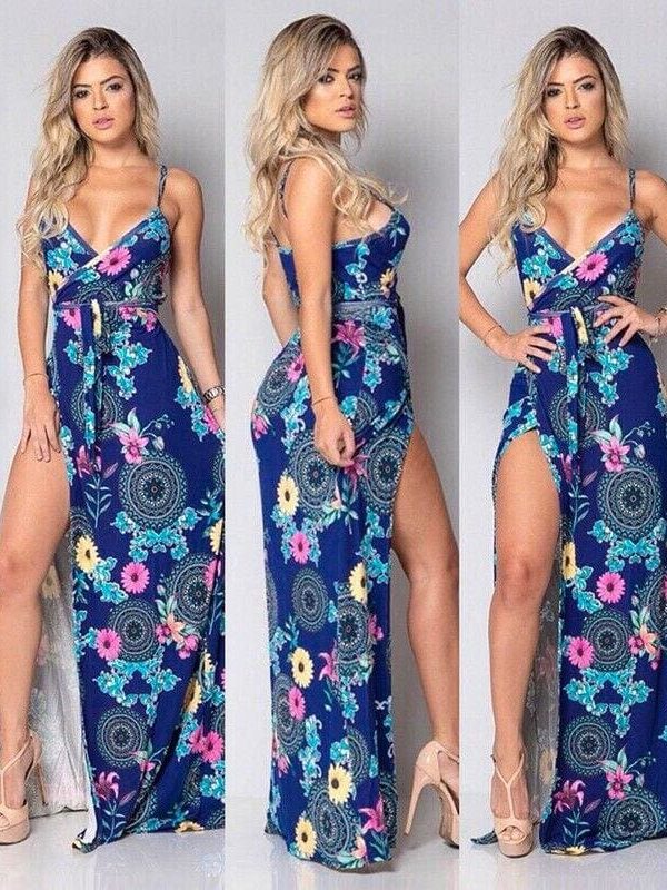 The Best New Women Summer Vintage Boho Sleeveless Long Maxi Dress Ladies V-Neck Fashion Beach Party Dress Sundress Online - Takalr