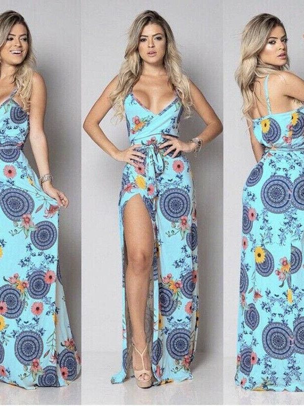 The Best New Women Summer Vintage Boho Sleeveless Long Maxi Dress Ladies V-Neck Fashion Beach Party Dress Sundress Online - Takalr