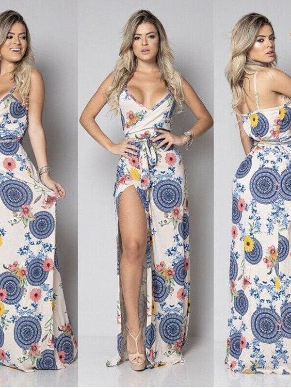 The Best New Women Summer Vintage Boho Sleeveless Long Maxi Dress Ladies V-Neck Fashion Beach Party Dress Sundress Online - Takalr