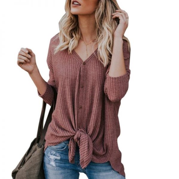 The Best New Women Sweaters Tie Front Button Down Knit Jumper Long Sleeve Shirts Online - Takalr