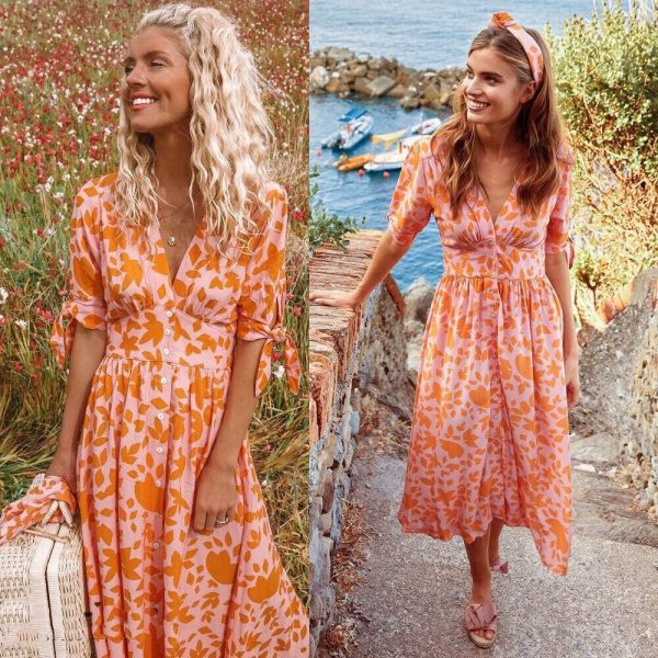 The Best New Women Sweet Boho Floral Maxi Dress Summer Retro Short Sleeve Draped Bandage Dresses Lady Party Beach Sundress Vestidos Online - Takalr