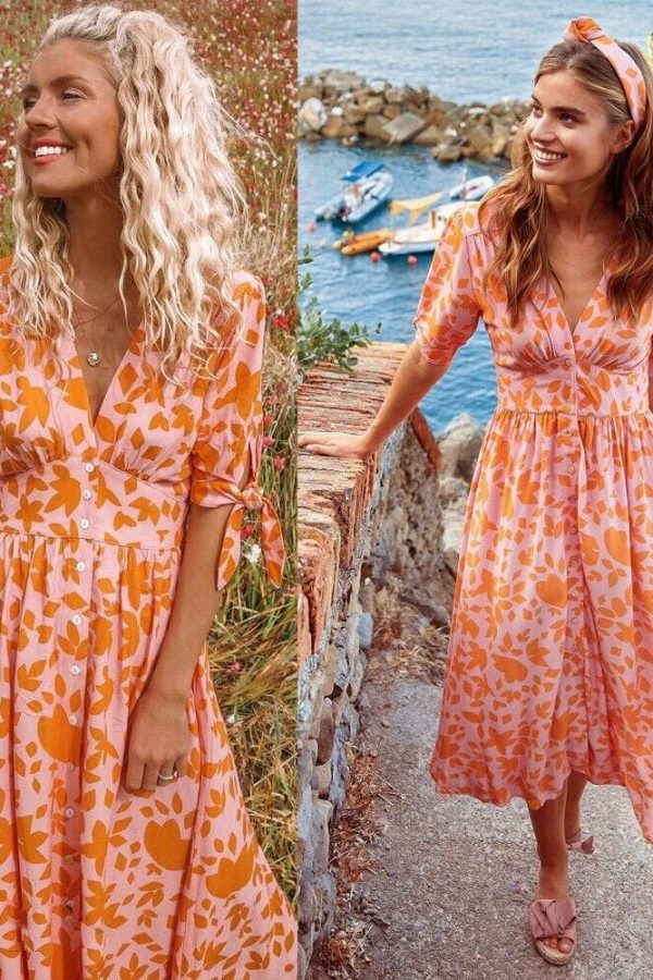 The Best New Women Sweet Boho Floral Maxi Dress Summer Retro Short Sleeve Draped Bandage Dresses Lady Party Beach Sundress Vestidos Online - Takalr