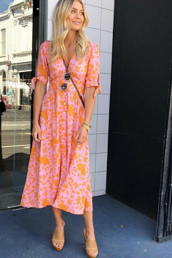 The Best New Women Sweet Boho Floral Maxi Dress Summer Retro Short Sleeve Draped Bandage Dresses Lady Party Beach Sundress Vestidos Online - Takalr