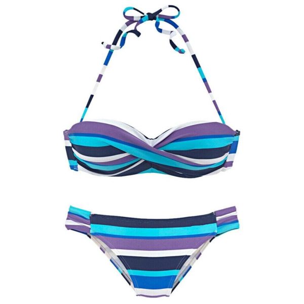 The Best New Women Two-Piece Swimsuit Bandage Beachwear Swimwear Chromatic Stripe Push Up Padded Bra Bikini Bathing Suit Online - Takalr