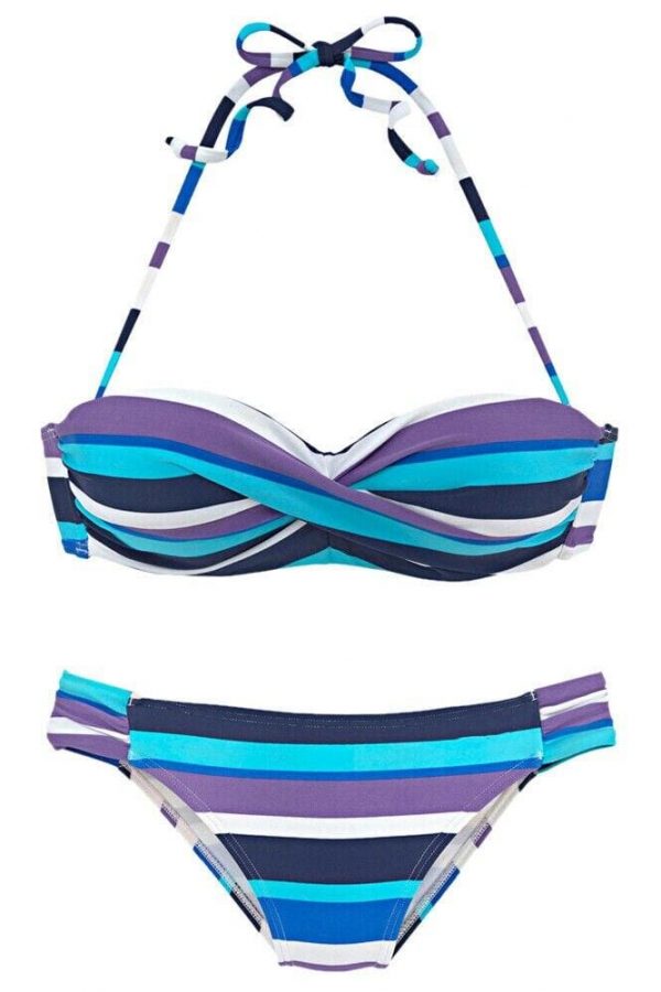 The Best New Women Two-Piece Swimsuit Bandage Beachwear Swimwear Chromatic Stripe Push Up Padded Bra Bikini Bathing Suit Online - Takalr