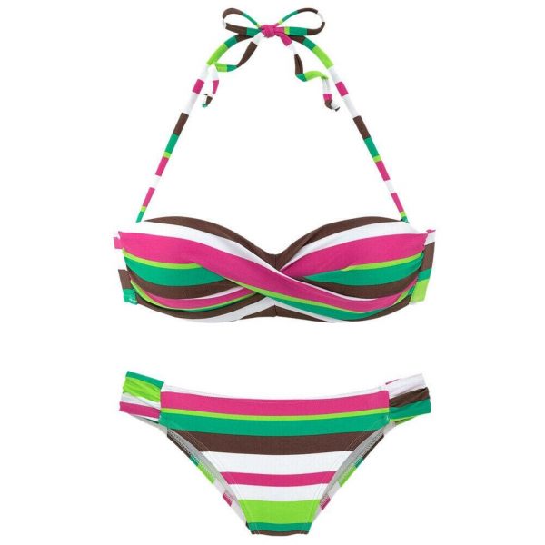 The Best New Women Two-Piece Swimsuit Bandage Beachwear Swimwear Chromatic Stripe Push Up Padded Bra Bikini Bathing Suit Online - Takalr