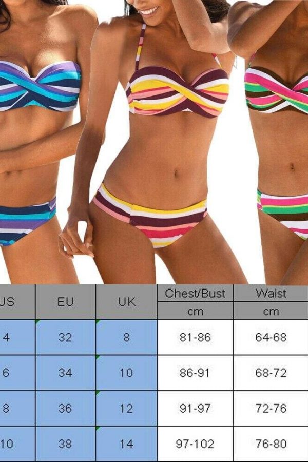 The Best New Women Two-Piece Swimsuit Bandage Beachwear Swimwear Chromatic Stripe Push Up Padded Bra Bikini Bathing Suit Online - Takalr