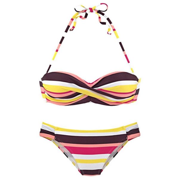 The Best New Women Two-Piece Swimsuit Bandage Beachwear Swimwear Chromatic Stripe Push Up Padded Bra Bikini Bathing Suit Online - Takalr