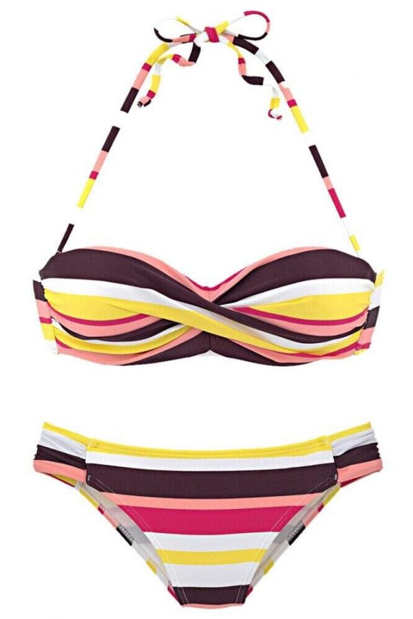 The Best New Women Two-Piece Swimsuit Bandage Beachwear Swimwear Chromatic Stripe Push Up Padded Bra Bikini Bathing Suit Online - Takalr