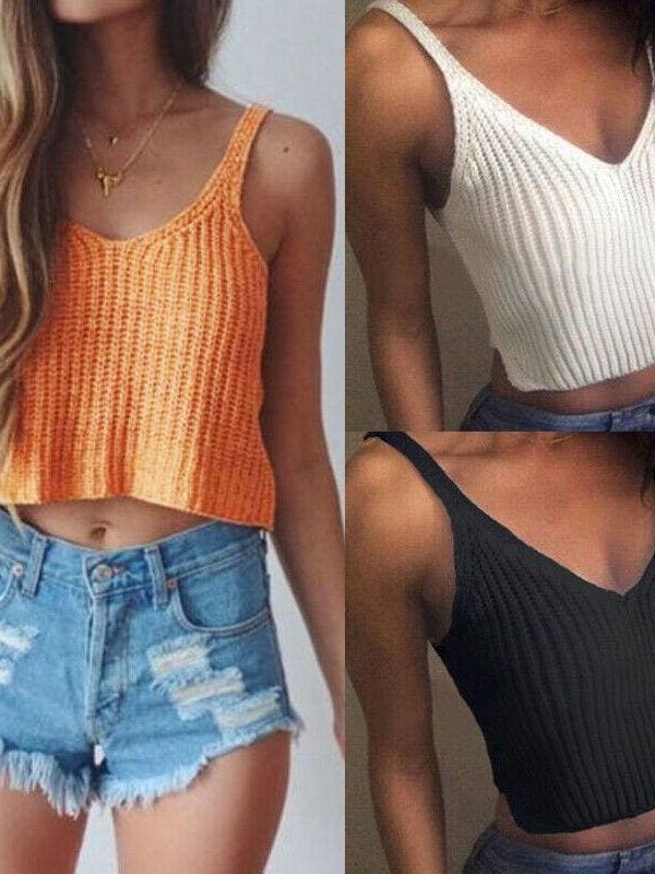 The Best New Women Vest Summer Ladies V-Neck Knit Crop Tops Beach Tank Vest Bralet Bra Solid Cami Online - Takalr