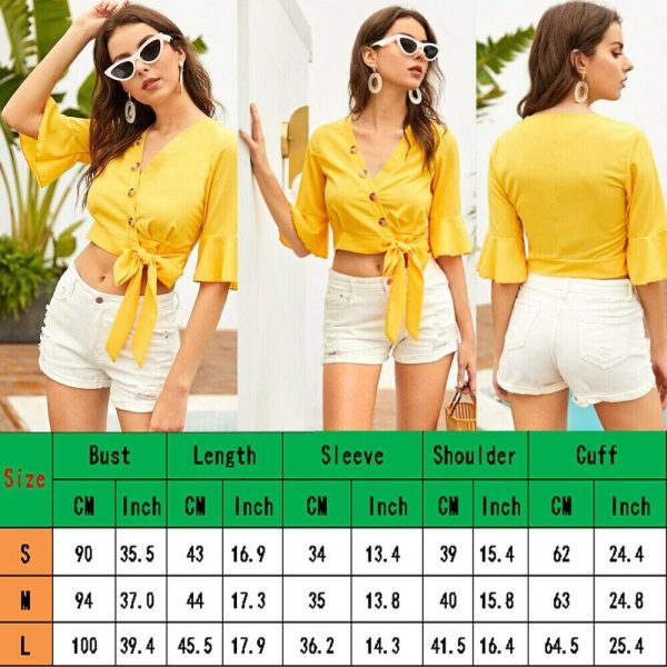 The Best New Women's Chiffon Half Sleeve V-Neck Bandage Shirt Fashion Ladies Summer Casual Solid Blouse Tops Women Clothes Online - Takalr