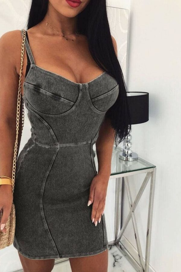 The Best New Women's Denim Bodycon Bandage Short Mini Dress Sexy Ladies Sleeveless Summer Cocktail Club Holiday Sundress Online - Takalr