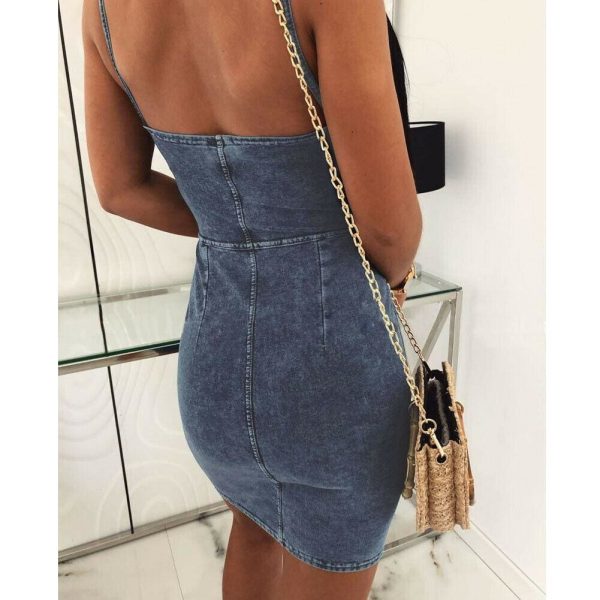 The Best New Women's Denim Bodycon Bandage Short Mini Dress Sexy Ladies Sleeveless Summer Cocktail Club Holiday Sundress Online - Takalr