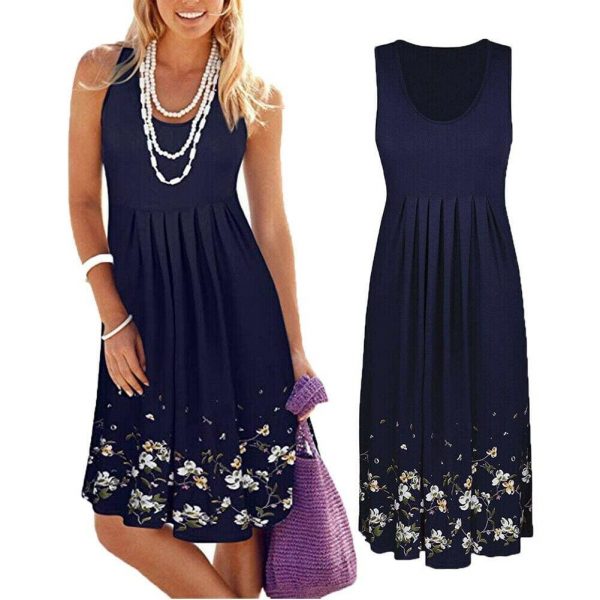 The Best New Women's Floral Bodycon High Waist Sleeveless Sundress Ladies Summer Casual Loose Short Midi Dress Online - Takalr