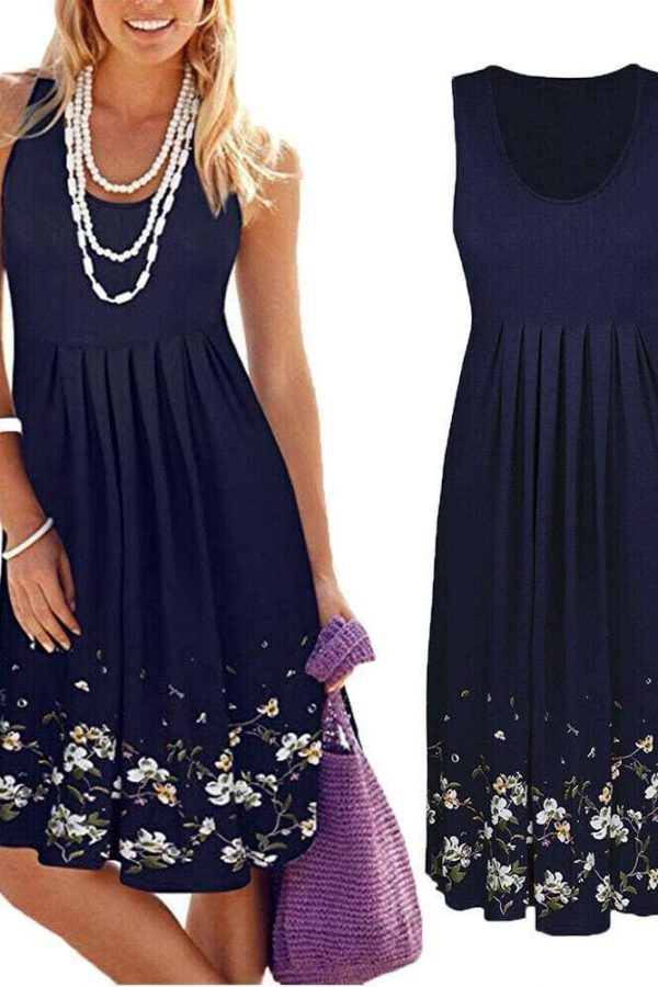 The Best New Women's Floral Bodycon High Waist Sleeveless Sundress Ladies Summer Casual Loose Short Midi Dress Online - Takalr