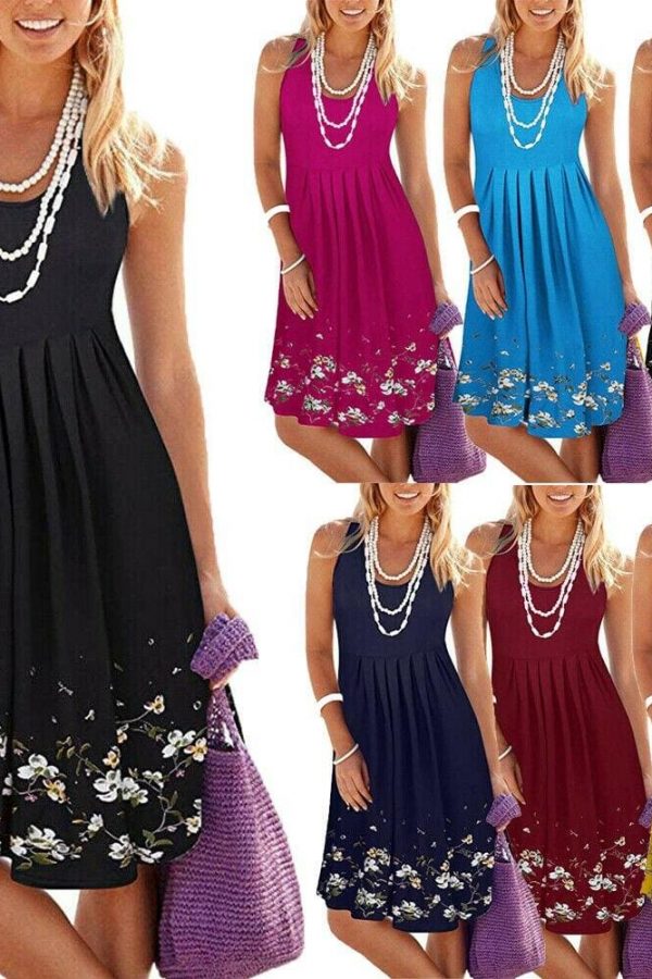 The Best New Women's Floral Bodycon High Waist Sleeveless Sundress Ladies Summer Casual Loose Short Midi Dress Online - Takalr