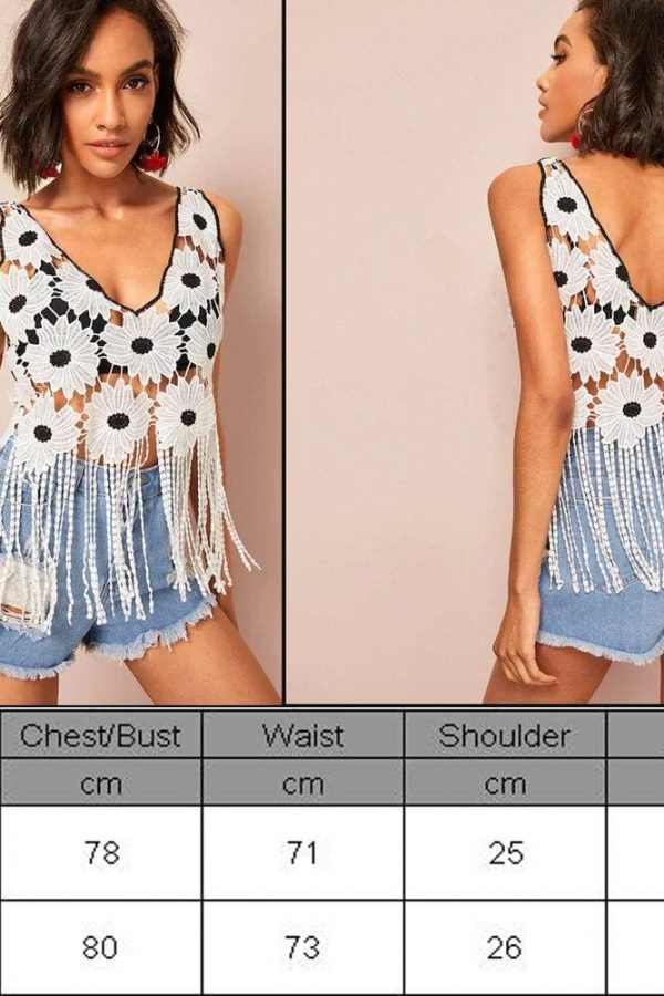 The Best New Women's Hollow Spelling Floral V-Neck Blouses Female Summer Casual Loose Tassel Fashion Short Top Blouse Online - Takalr