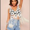 The Best New Women's Hollow Spelling Floral V-Neck Blouses Female Summer Casual Loose Tassel Fashion Short Top Blouse Online - Takalr