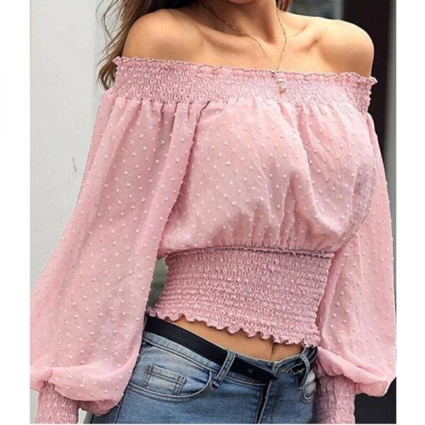 The Best New Women's Off Shoulder Bodycon Ladies Tops Bubble Long Sleeve Summer Casual Tops Tee Shirt Streetwear Outwear Online - Takalr