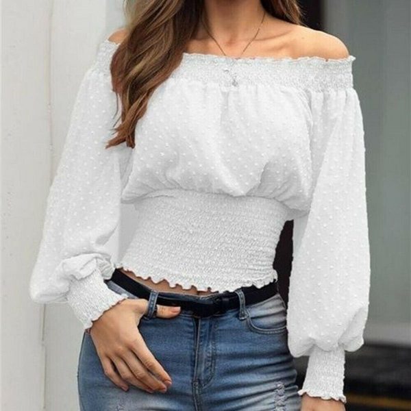 The Best New Women's Off Shoulder Bodycon Ladies Tops Bubble Long Sleeve Summer Casual Tops Tee Shirt Streetwear Outwear Online - Takalr