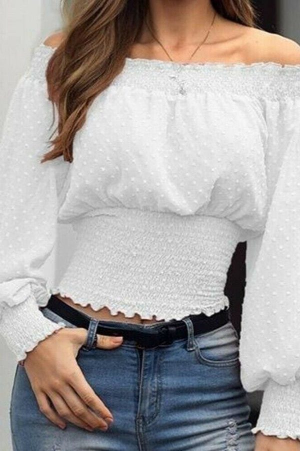 The Best New Women's Off Shoulder Bodycon Ladies Tops Bubble Long Sleeve Summer Casual Tops Tee Shirt Streetwear Outwear Online - Takalr