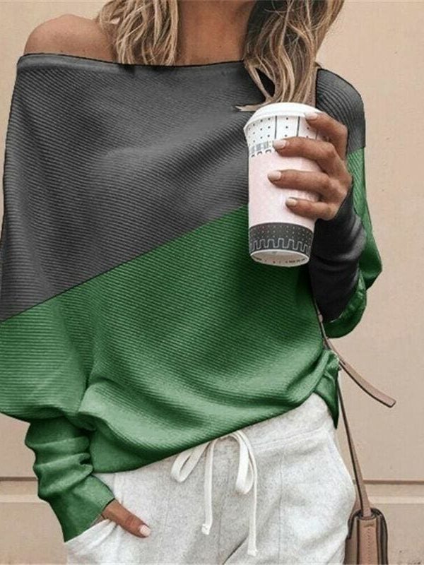 The Best New Women's Stitching Colour Autumn Baggy Ladies Casual Top Loose Blouse Oversized Jumper Shirt Tops Outwear Online - Takalr