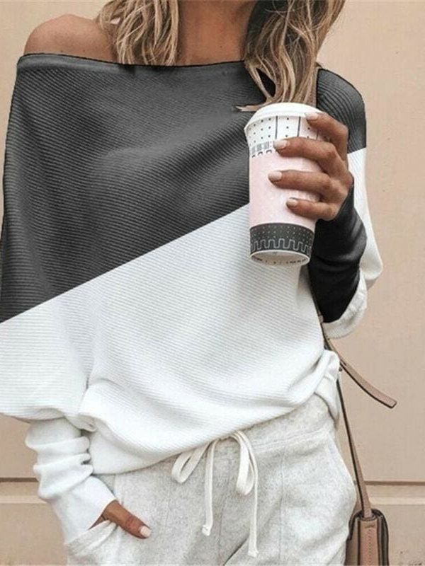 The Best New Women's Stitching Colour Autumn Baggy Ladies Casual Top Loose Blouse Oversized Jumper Shirt Tops Outwear Online - Takalr