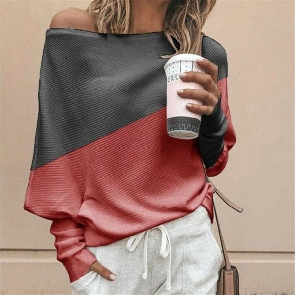 The Best New Women's Stitching Colour Autumn Baggy Ladies Casual Top Loose Blouse Oversized Jumper Shirt Tops Outwear Online - Takalr