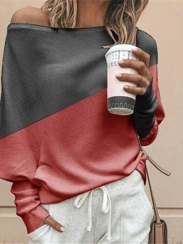 The Best New Women's Stitching Colour Autumn Baggy Ladies Casual Top Loose Blouse Oversized Jumper Shirt Tops Outwear Online - Takalr