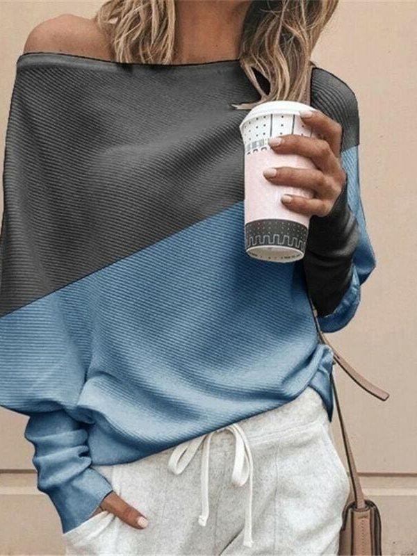 The Best New Women's Stitching Colour Autumn Baggy Ladies Casual Top Loose Blouse Oversized Jumper Shirt Tops Outwear Online - Takalr