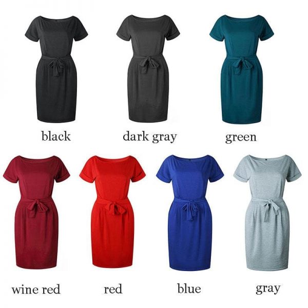 The Best O-neck Short Sleeves Lacing Dresses Women Casual Pockets Simple Dress Online - Takalr