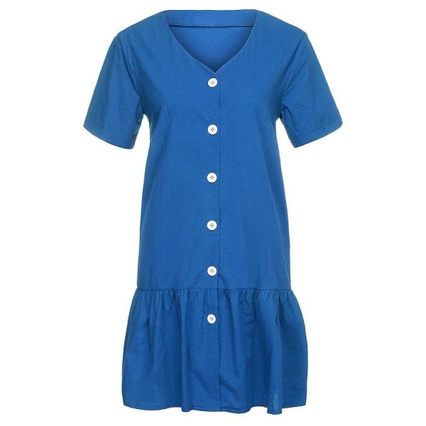 The Best Office Casual Womens Dresses V-Neck Short Sleeve Buttons Sundress Online - Takalr