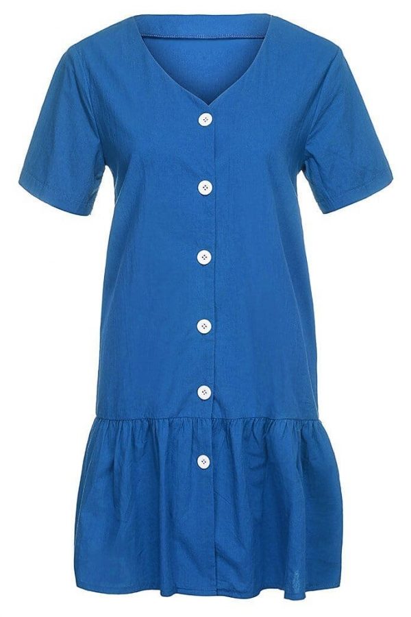 The Best Office Casual Womens Dresses V-Neck Short Sleeve Buttons Sundress Online - Takalr