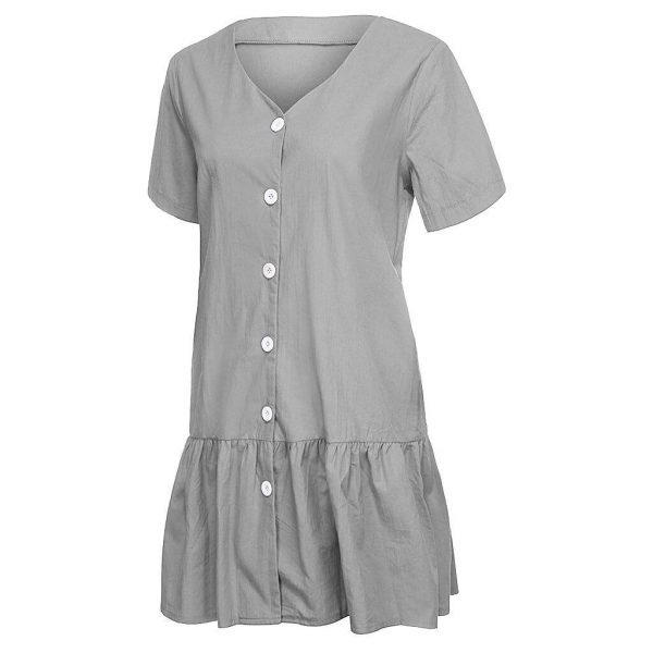 The Best Office Casual Womens Dresses V-Neck Short Sleeve Buttons Sundress Online - Takalr