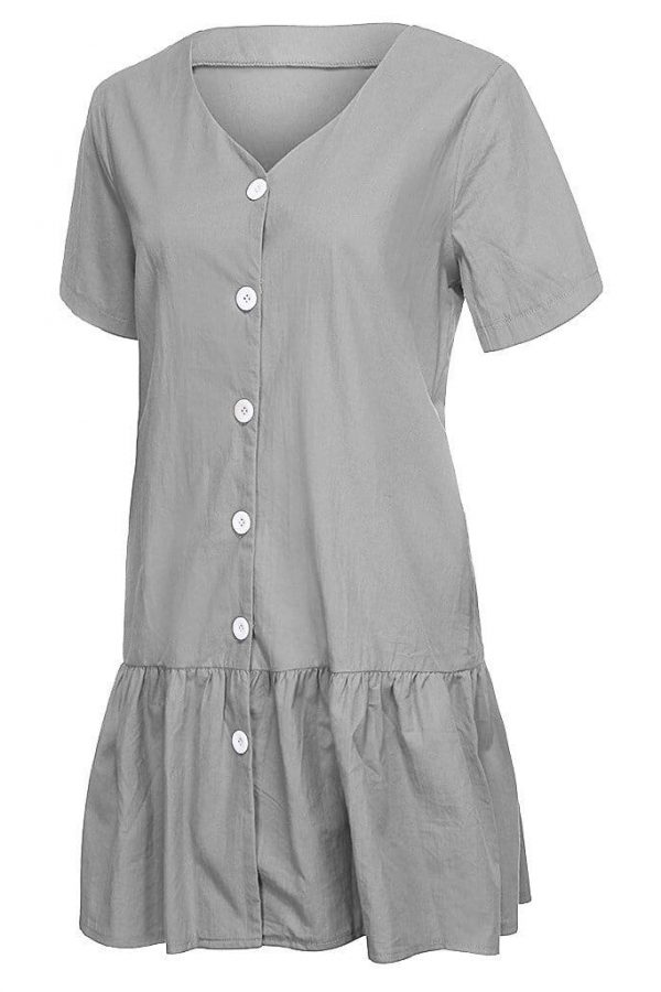 The Best Office Casual Womens Dresses V-Neck Short Sleeve Buttons Sundress Online - Takalr