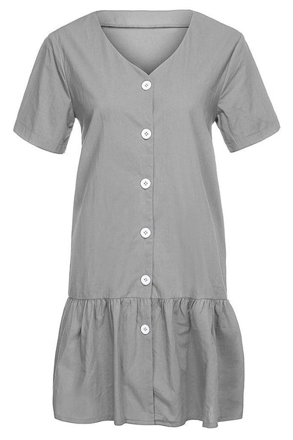 The Best Office Casual Womens Dresses V-Neck Short Sleeve Buttons Sundress Online - Takalr