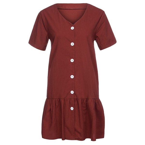 The Best Office Casual Womens Dresses V-Neck Short Sleeve Buttons Sundress Online - Takalr