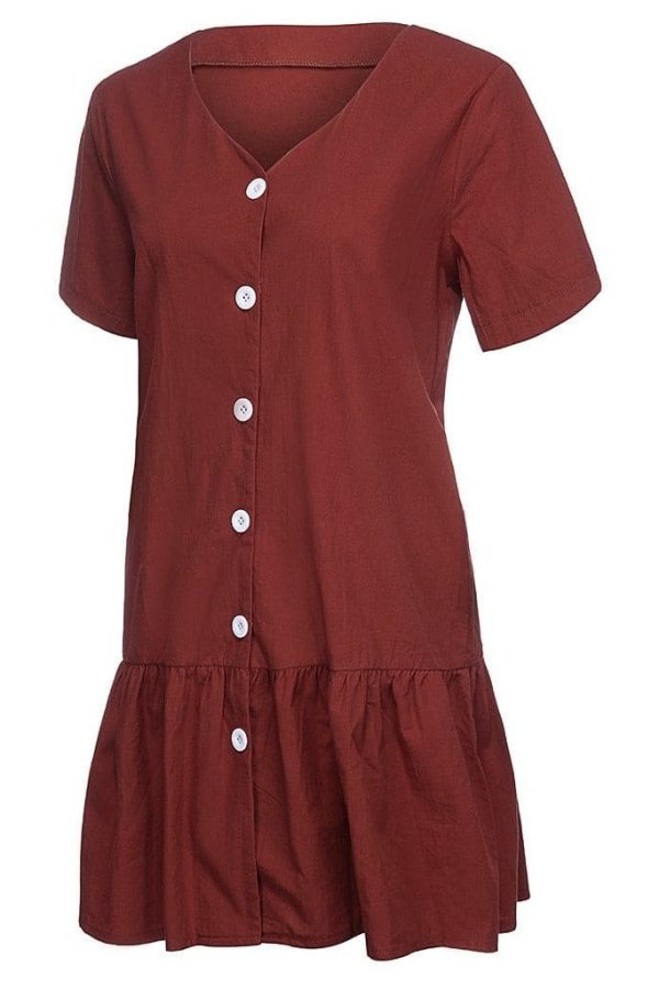 The Best Office Casual Womens Dresses V-Neck Short Sleeve Buttons Sundress Online - Takalr