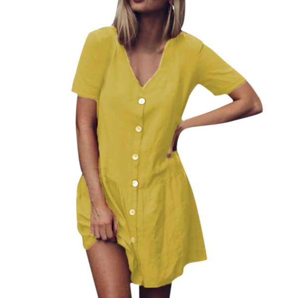 The Best Office Casual Womens Dresses V-Neck Short Sleeve Buttons Sundress Online - Takalr